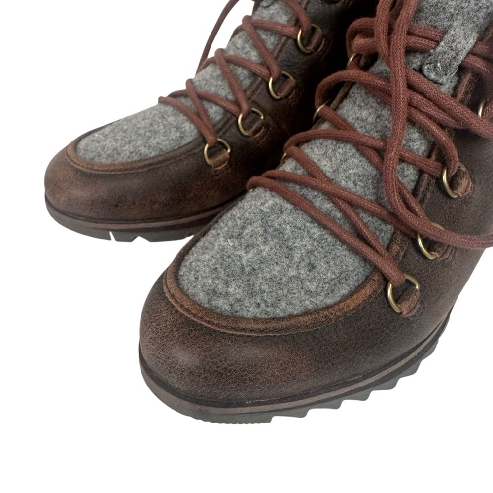 Sorel Harlow Cozy Shearling Ankle Hiker Boots Bootie Leather Wool Lace Up Size 9 - Picture 8 of 13